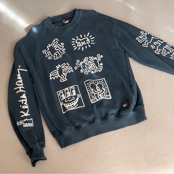 TOMMY HILFIGER JEANS X KEITH HARING Oversized Sweatshirt - Unisex Blue Grey - Picture 2 of 9